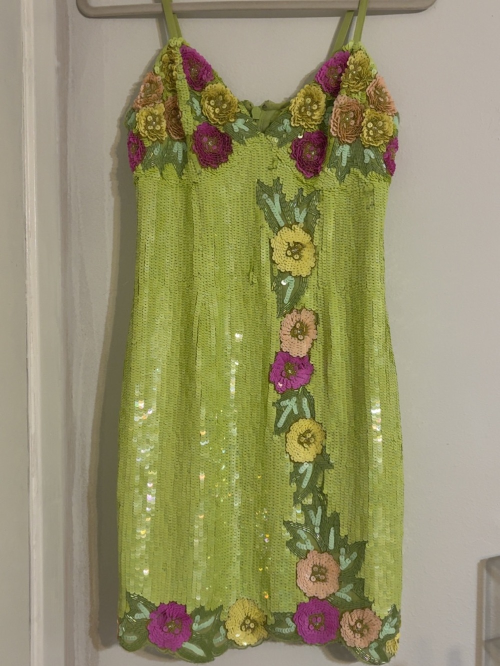 Miss Selfridge Lime Sequin Floral Mini Dress